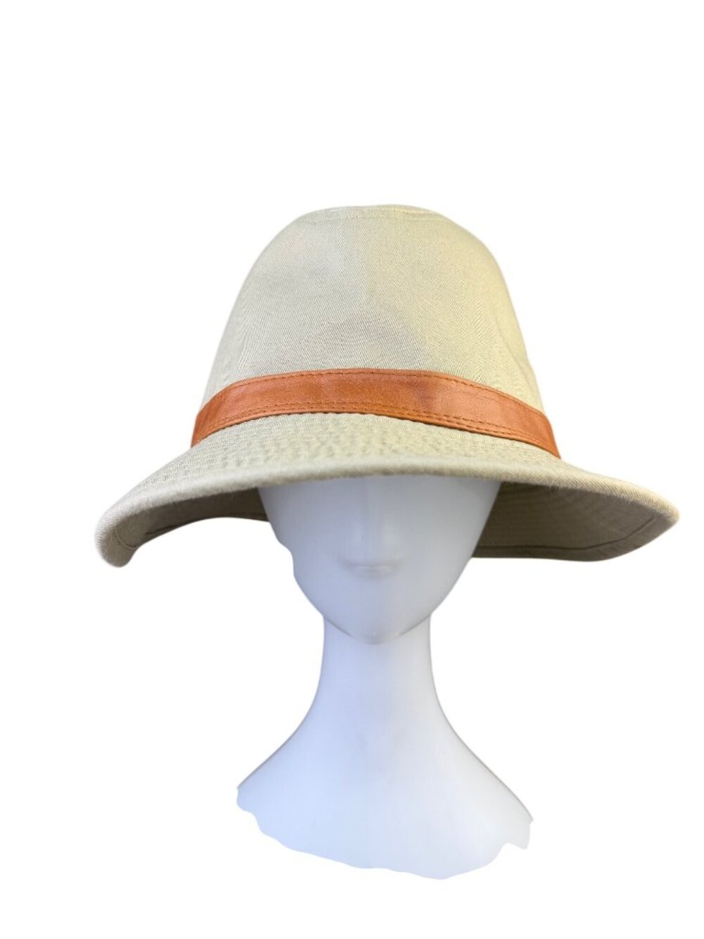 Scala Mens Beige Canvas Bucket Hat W/ Leather Band Sun Protection